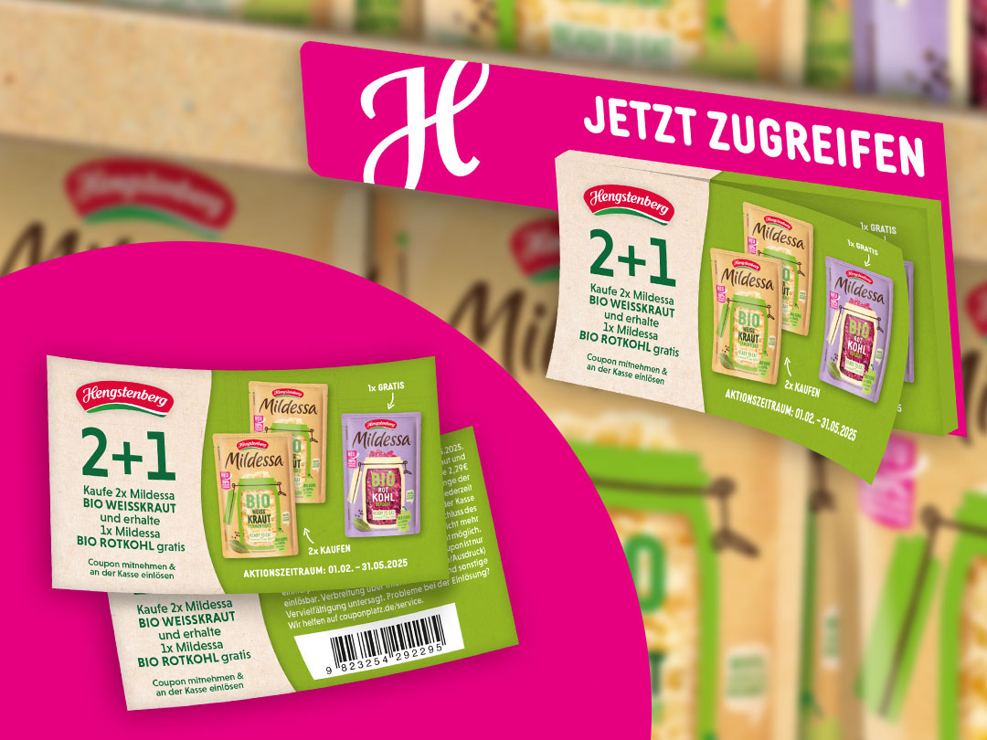 Hengstenberg Monobeutel – Couponblock und Trägerkarton am POS Couponblock mit Trägerkarton zur Bewerbung der Hengstenberg Monobeutel mit verzehrfertigem Sauerkraut und Rotkohl am POS