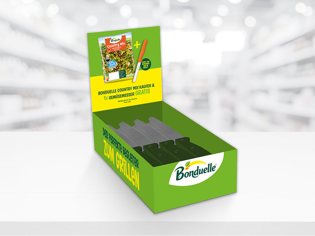 Bonduelle Grill-Promo: Zweitplatzierung im Kleinformat – Überall einsetzbar ob in der Kategorie oder an der Kasse Bonduelle Grill-Promo: Zweitplatzierung im Kleinformat – Überall einsetzbar ob in der Kategorie oder an der Kasse