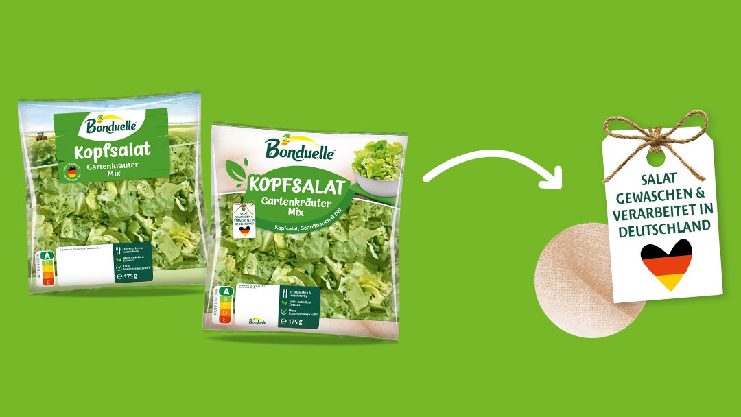 Vorher-Nachher-Vergleich des Bonduelle Packaging Designs für den Markenneulanch.