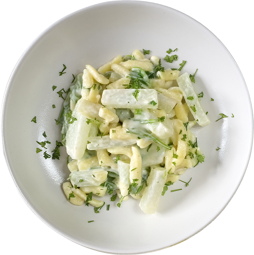 Vegetarische Spätzlepfanne mit Kohlrabi in cremiger Rahmsoße – Rezept & Game der Woche KW11.