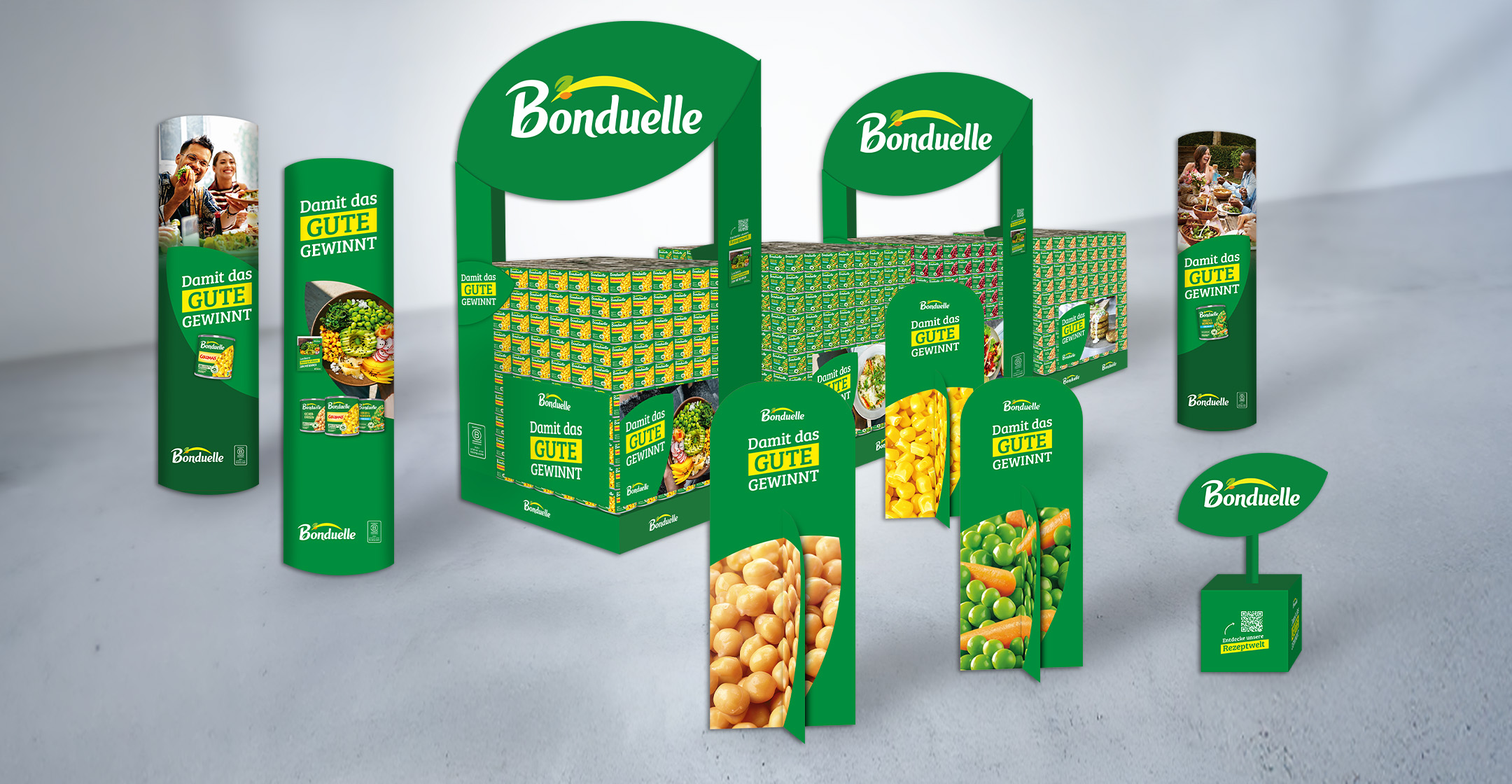 Modulares POS-System von Bonduelle mit Palettendach, Aufstellern und Plakaten - Thumbnail