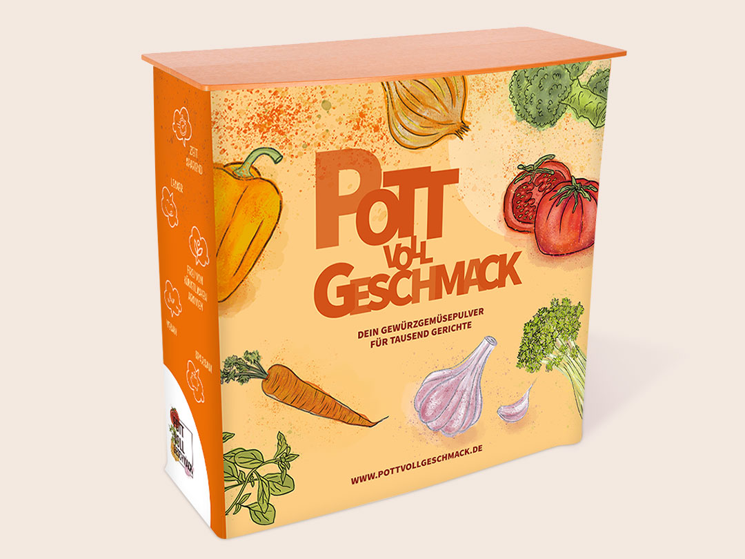 Verkaufstheke für einen Messestand von Pott voll Geschmack, von der Werbeagentur ehrle studio erstellt
