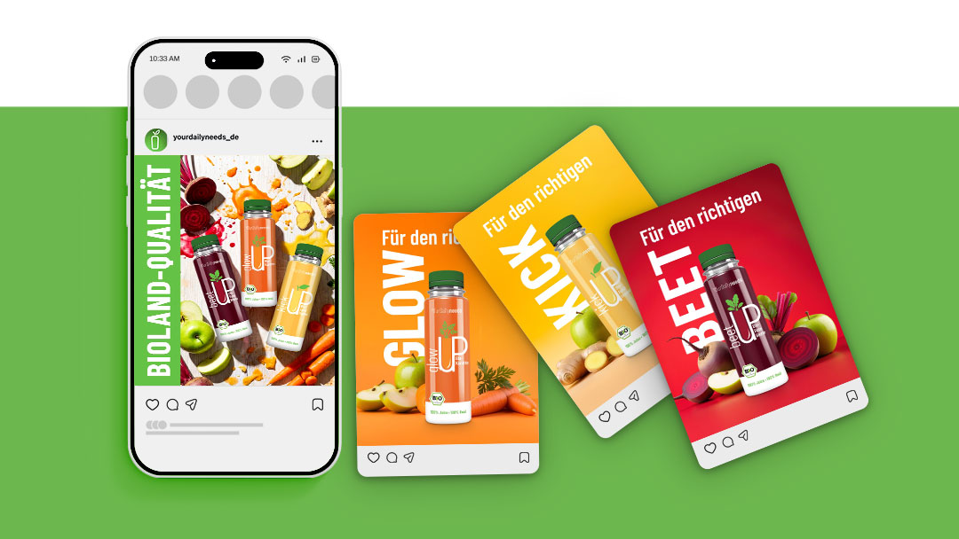 Social Media Feed für Your Daily Needs mit Produktkampagne und Content-Konzept